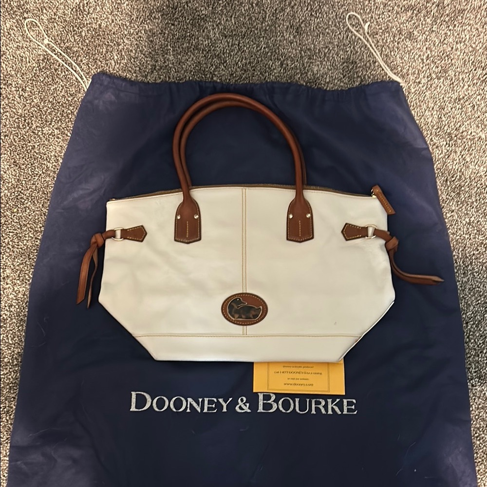 Dooney & Bourke White and Brown Shoulder Bag with Leather Accents